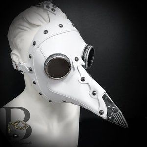 Plague Doctor Mask with Silver Beak and Goggles